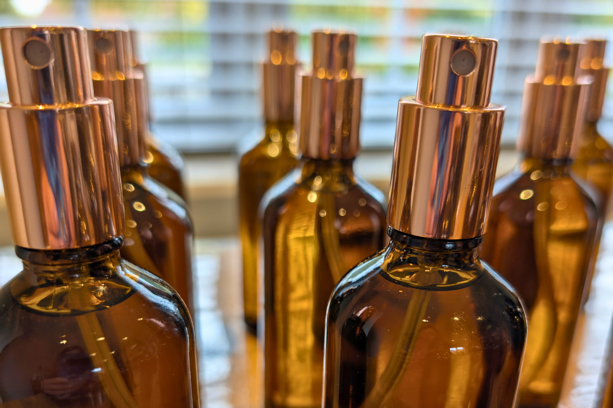 Luxury Patchouli aromatherapy room spray with rose gold atomiser Hampshire studio