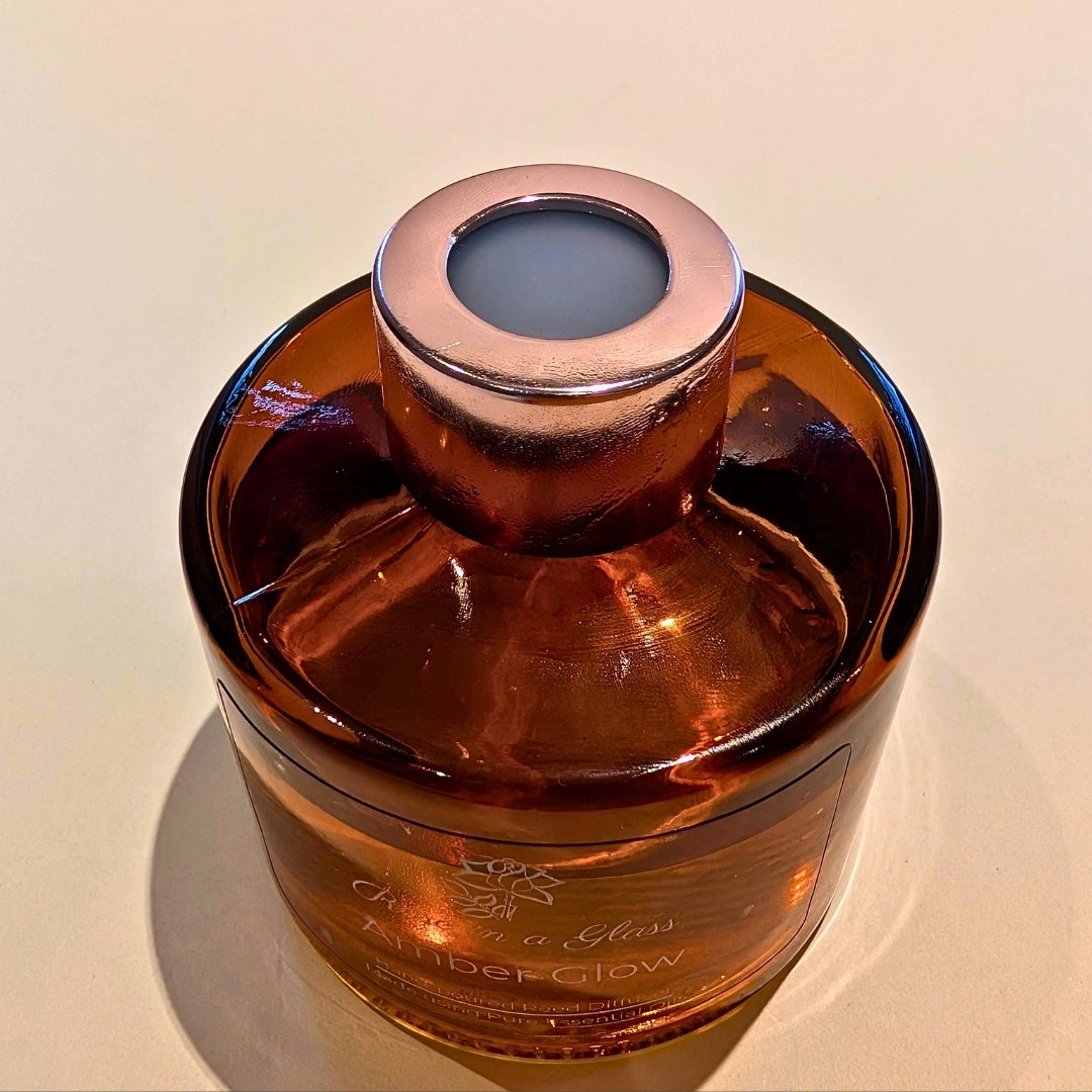 Handcrafted Meadow Bloom aromatherapy diffuser reusable glass bottle and travel plug to find calm and focus UK