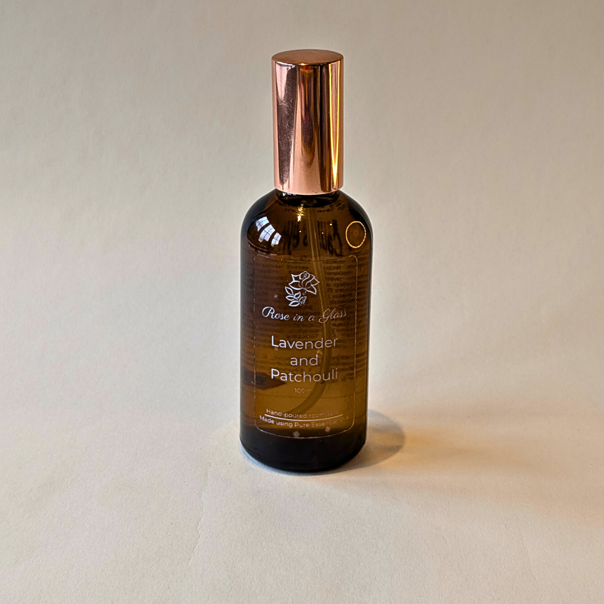 Handcrafted Lavender and Patchouli aromatherapy spray in reusable glass bottle to find calm and focus UK