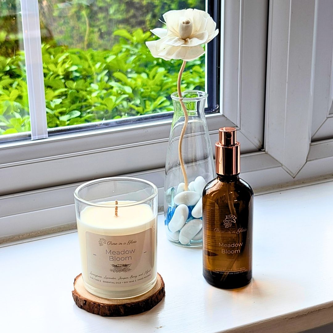 Meadow Bloom Aromatherapy gift set on a windowsill for a mindful sensory support wellness gift