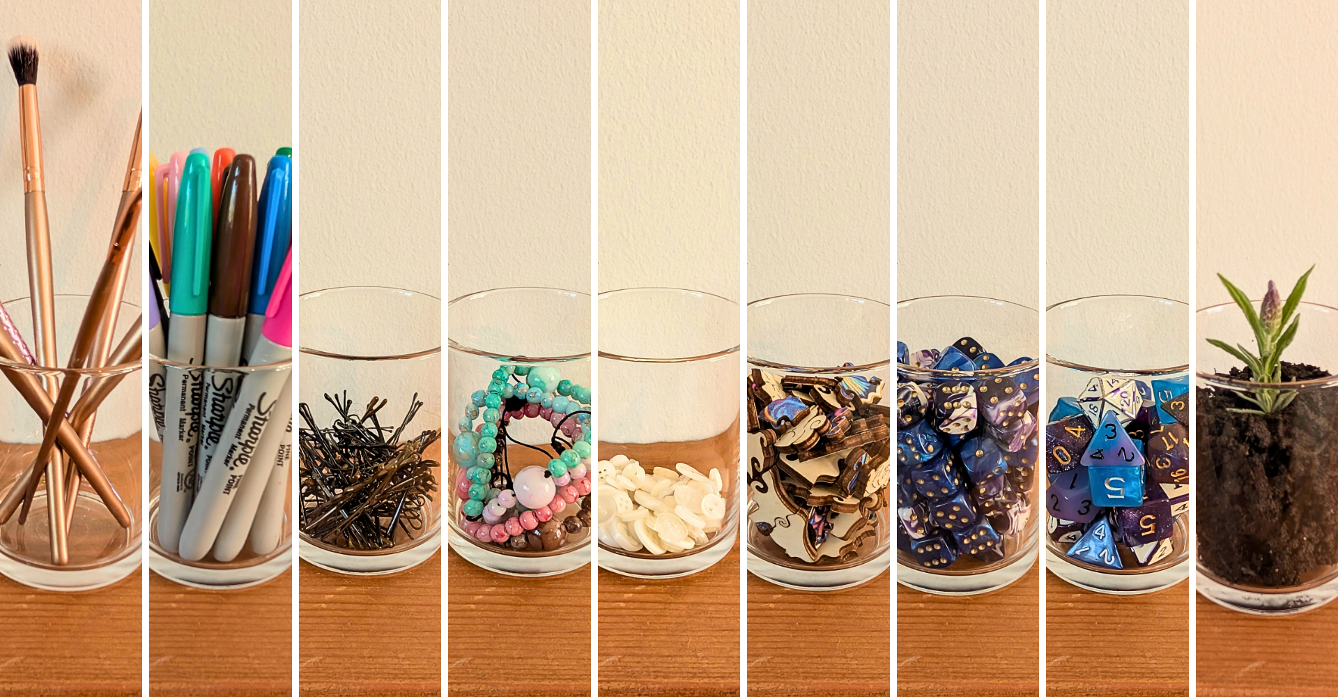 Upcycled amber glass jars used for zero-waste home organisation.